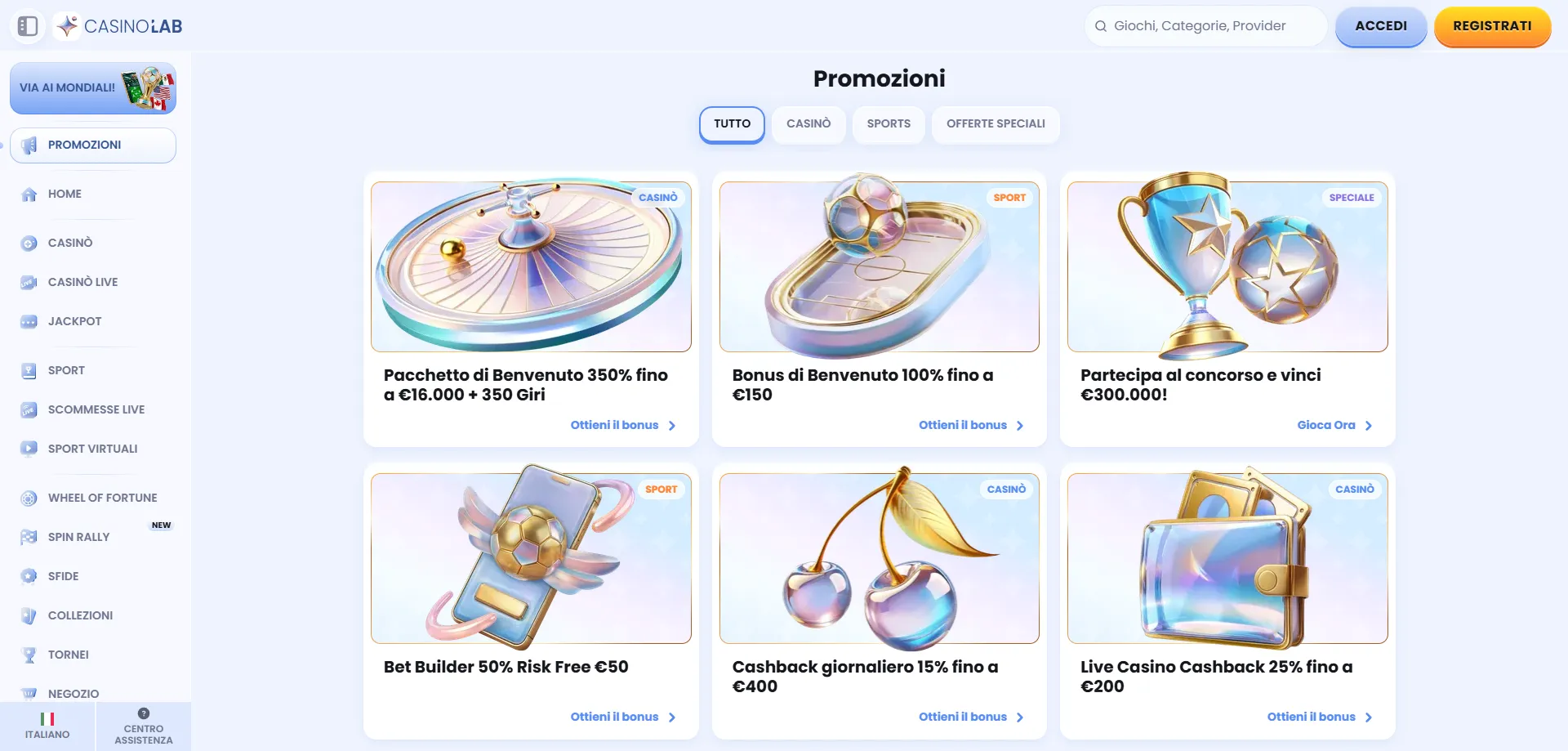 Bonus di benvenuto e promozioni Casinolab Casino Italia