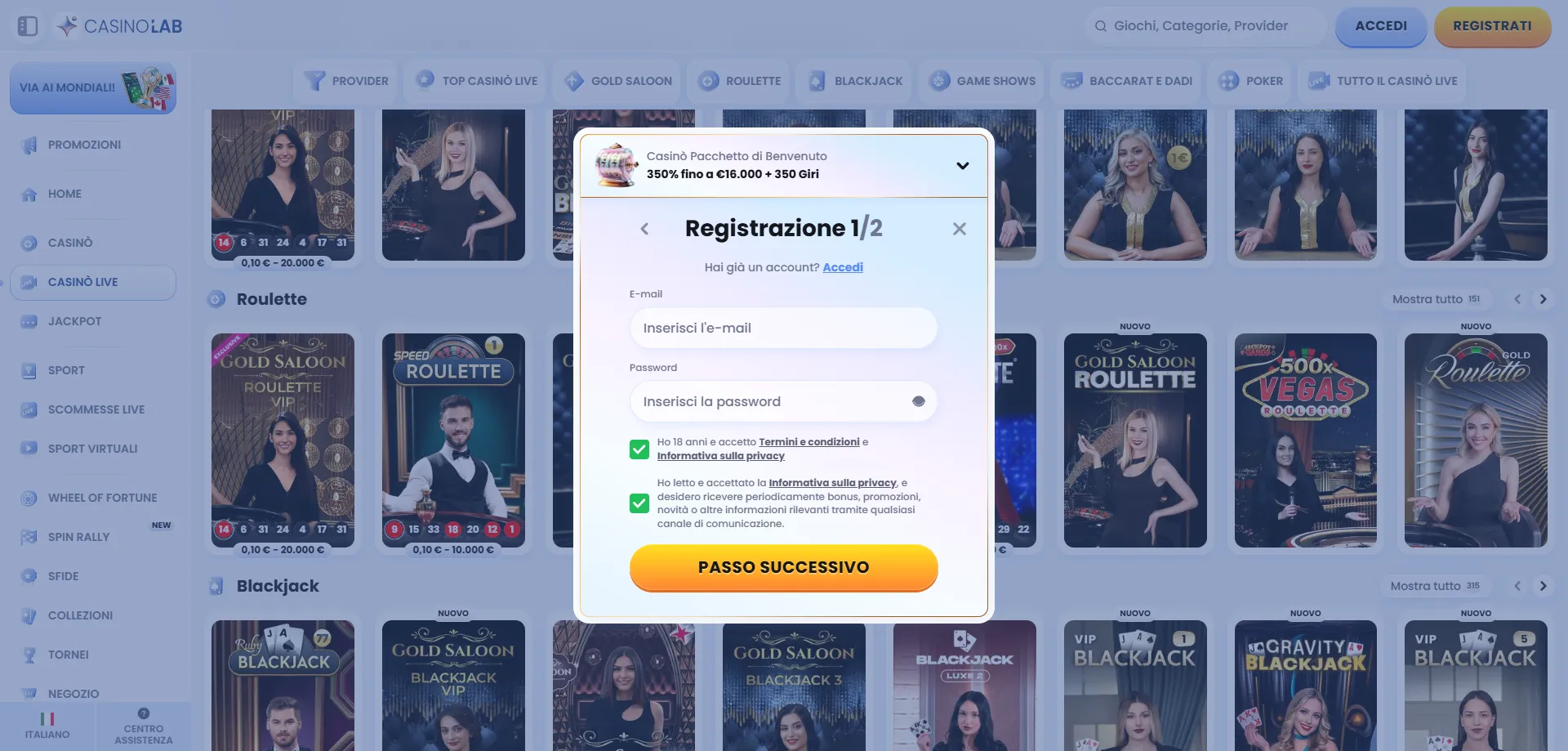Registrazione sicura su Casinolab Casino Italia